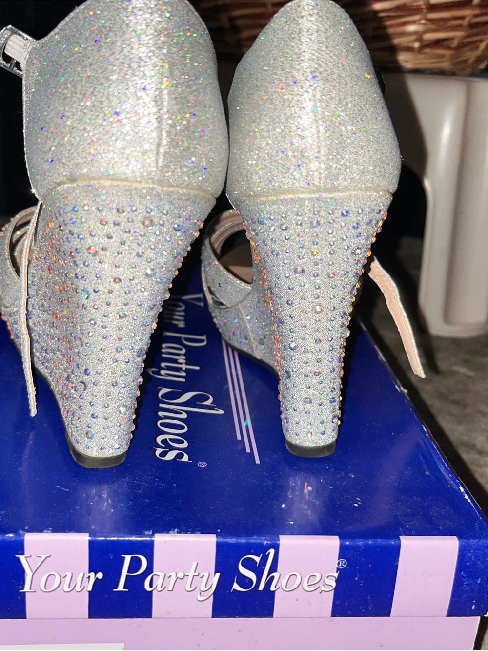 Silver Rhinestone Strappy Platform Heels - Picture 4 of 6